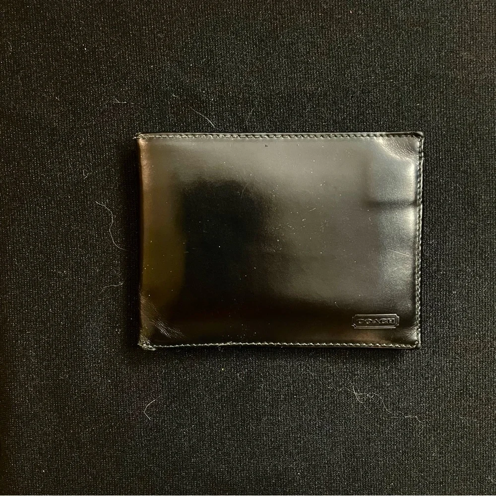 Men's COACH Smooth CALFSKIN Black LEATHER Bi-Fold WALLET #4685